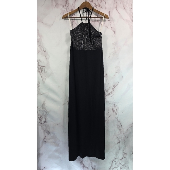 Tommy Bahama Dress Womens XS Black Maxi Sequin Halter Long Stretch Knit - Picture 1 of 12